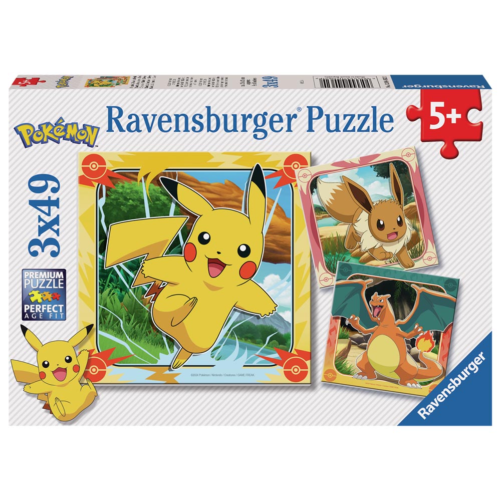 Ravensburger - Pikachu, Charizard and Eevee! - Puslespil 3x49 brikker