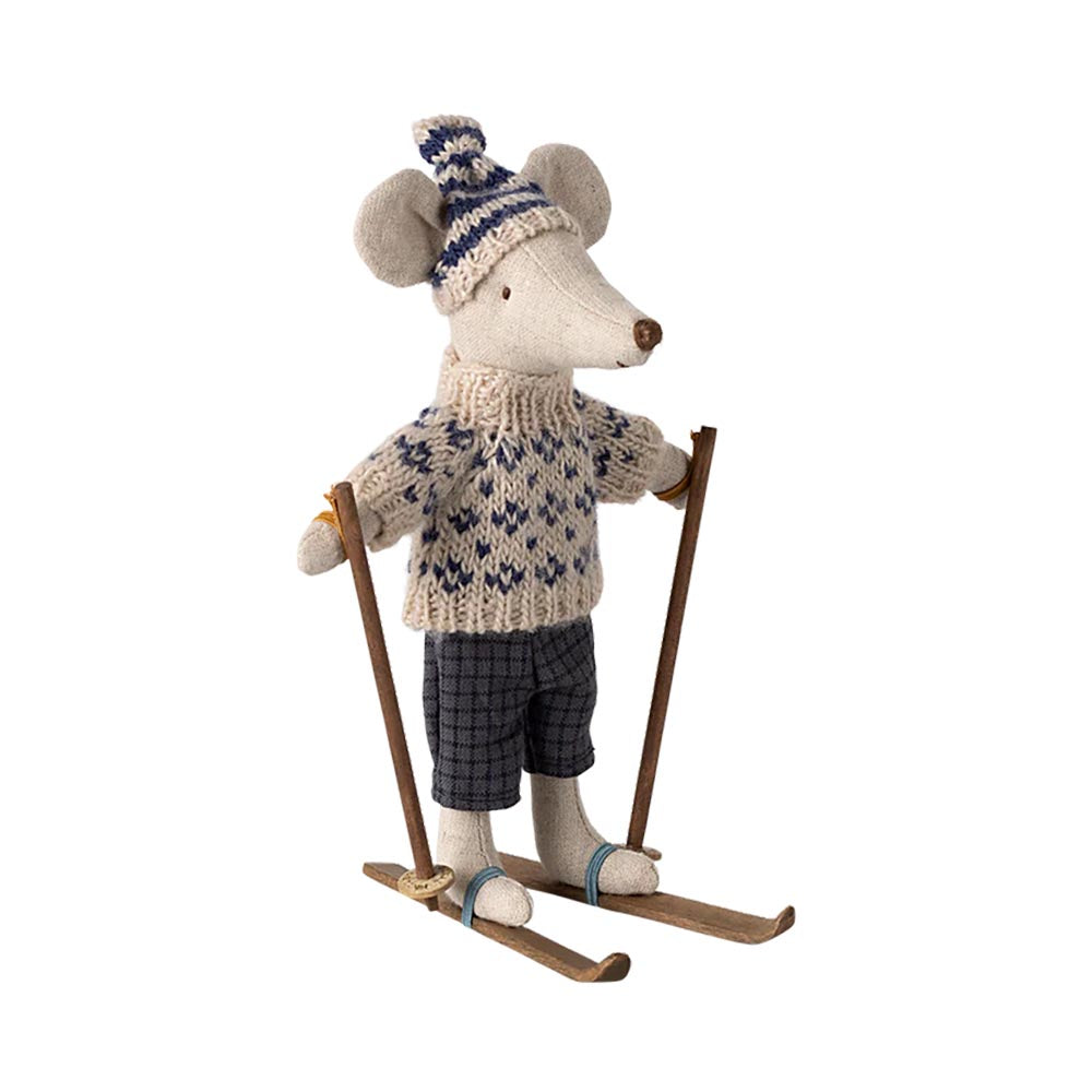 Maileg - Vintermus med ski, Far - Blå