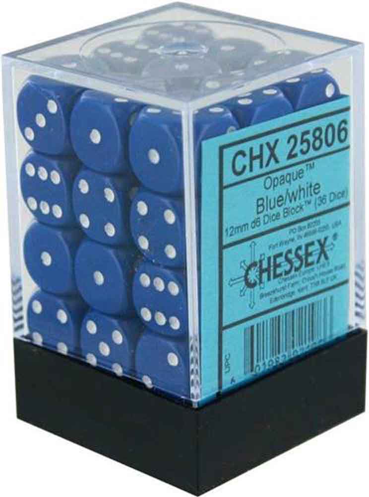 Chessex - Blue/White - 12mm - d6 - 36stk