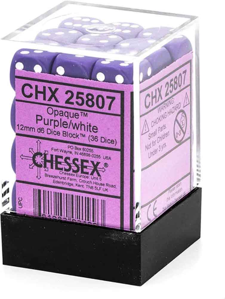 Chessex - Purple/white - 12mm - d6 - 36stk