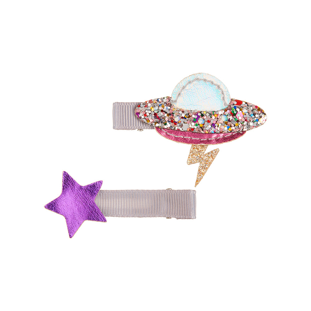 Mimi & Lula 2 hårclips med rumskib og stjerne