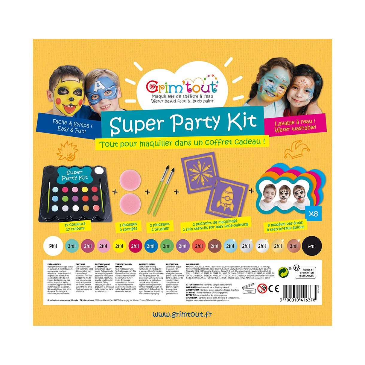 Grim'Tout - Teatersminke - 17 farver - Super Party Kit