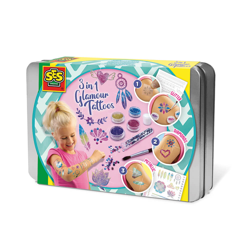 SES Creative - 3 i 1 Glitter tatoveringer