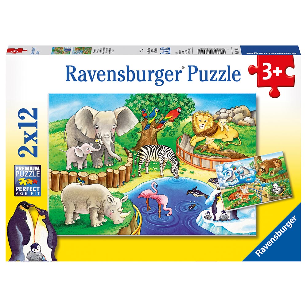 Ravensburger - Dyr i Zoo - Puslespil 2x12 brikker