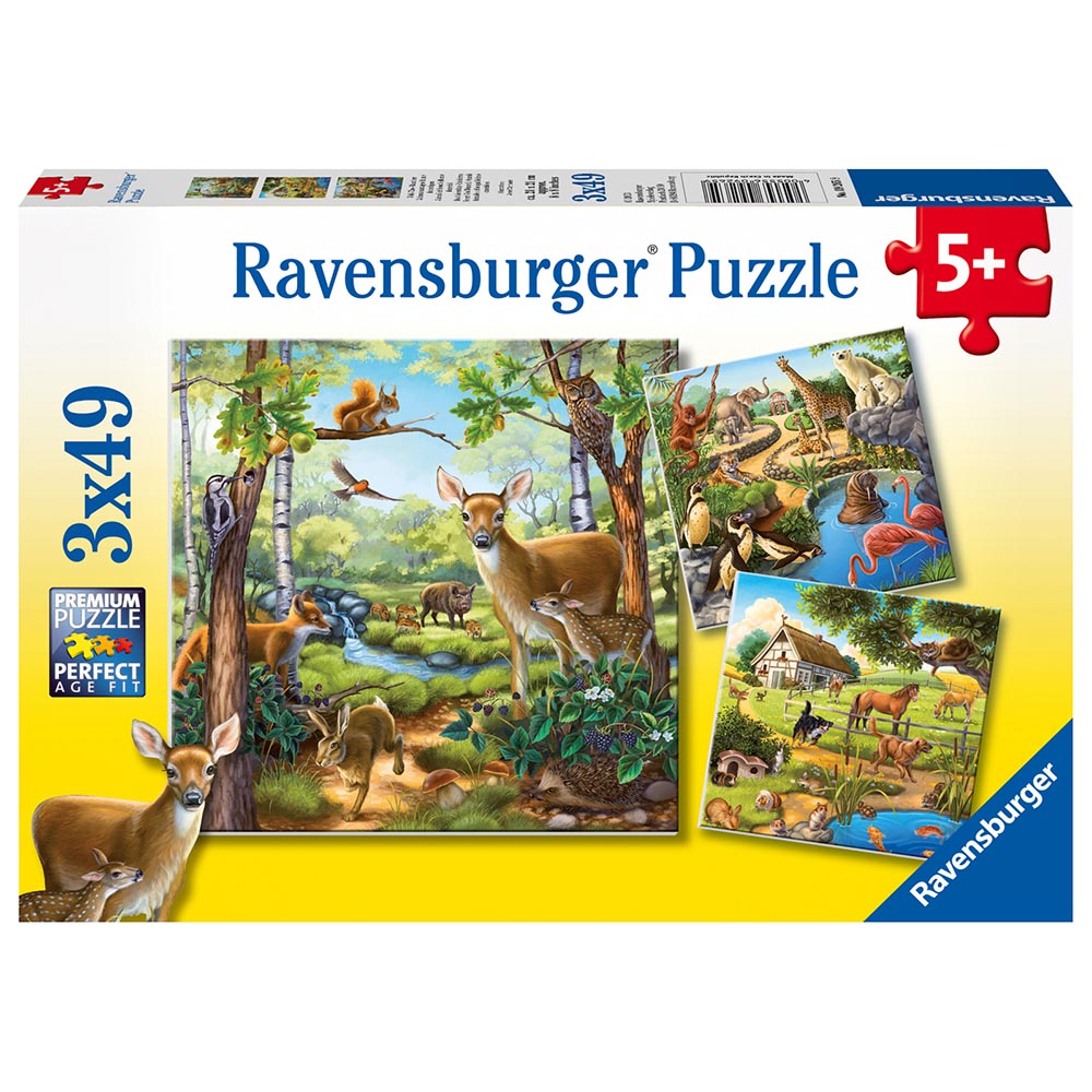 Ravensburger - Skov, Zoo, Dyr - Puslespil 3x49 brikker