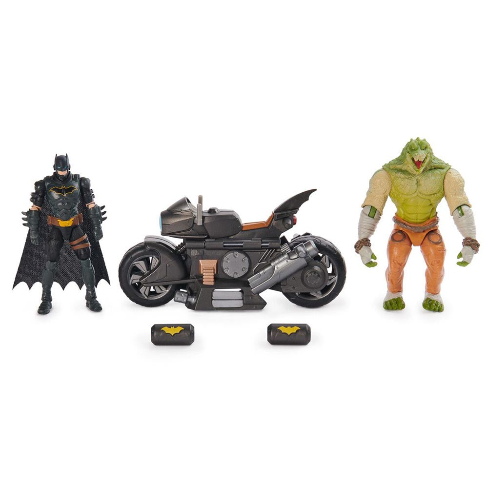 Batman - Batcycle med 10 cm Killer Croc & Batman