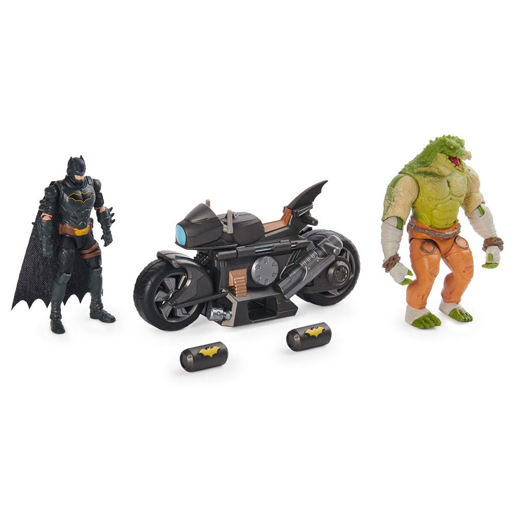 Batman - Batcycle med 10 cm Killer Croc & Batman