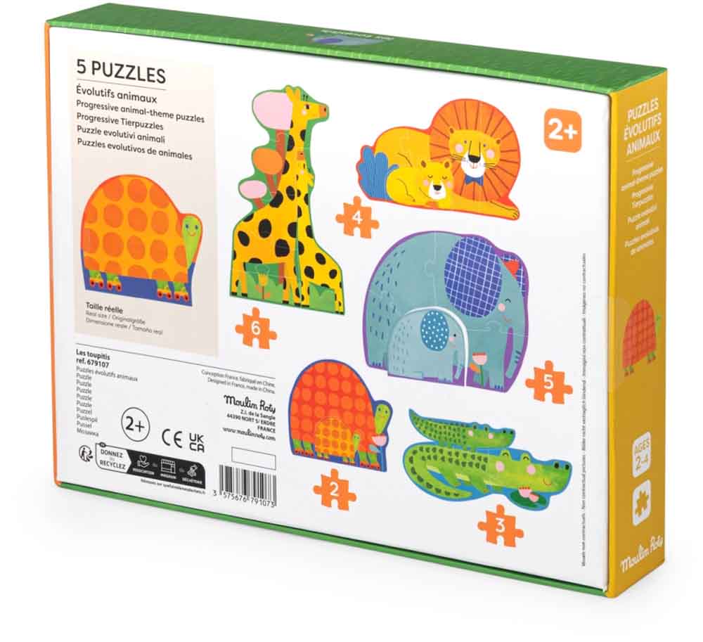 Moulin Roty - 5 Puslespil 2-6 brk - Dyr