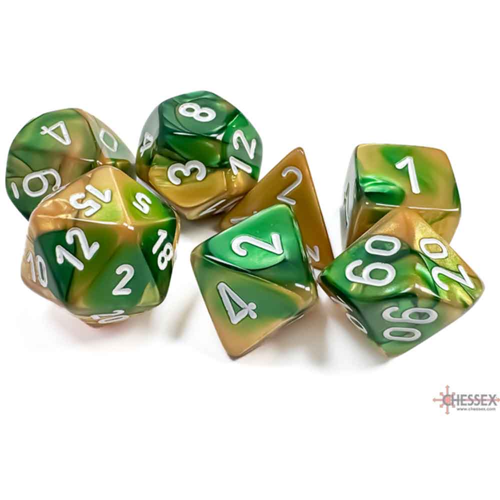 Chessex - Gold-Green/white Polyhedral 7-Dice Set