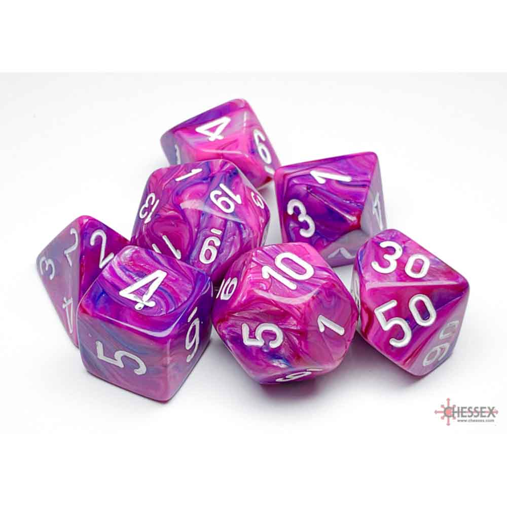 Chessex - Festive Violet/white Polyhedral 7-Dice Set