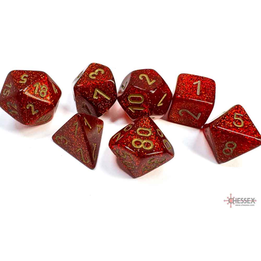 Chessex - Glitter Ruby/gold Polyhedral 7-Dice Set