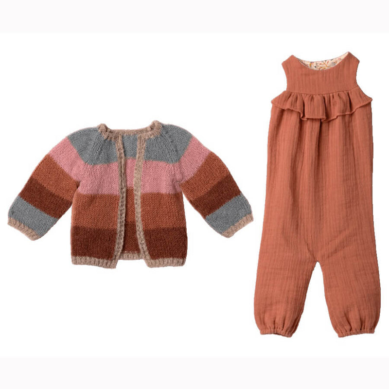 Maileg - Kanin størrelse 5, Jumpsuit og strik cardigan