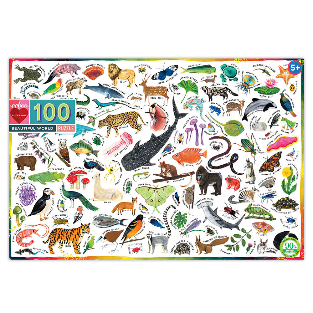 eeBoo - Puslespil med 100 brikker - Dyr i verden