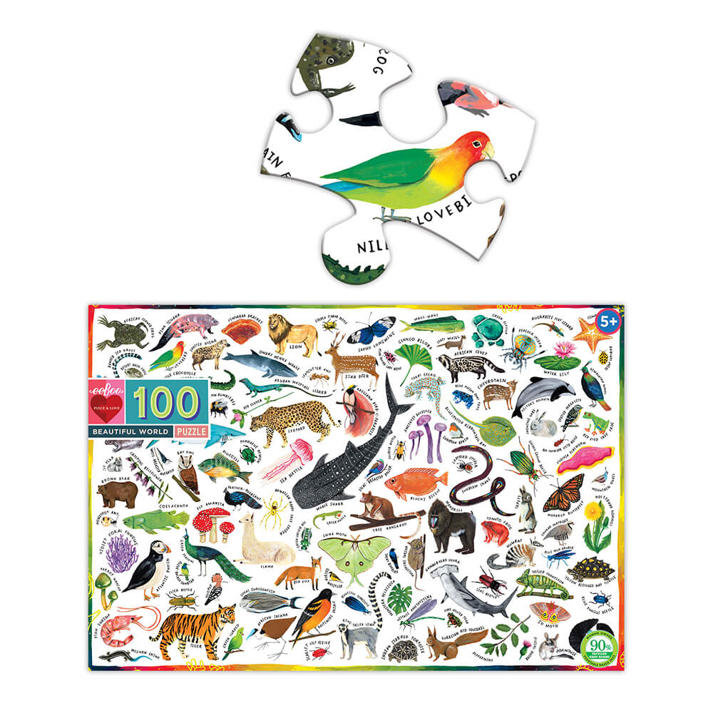 eeBoo - Puslespil med 100 brikker - Dyr i verden