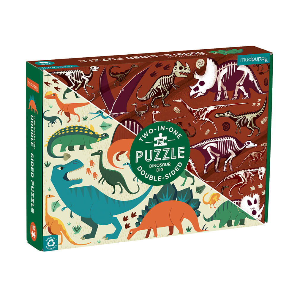 Mudpuppy - Puslespil 100 brikker dobbeltsidet - Dinosaur udhug